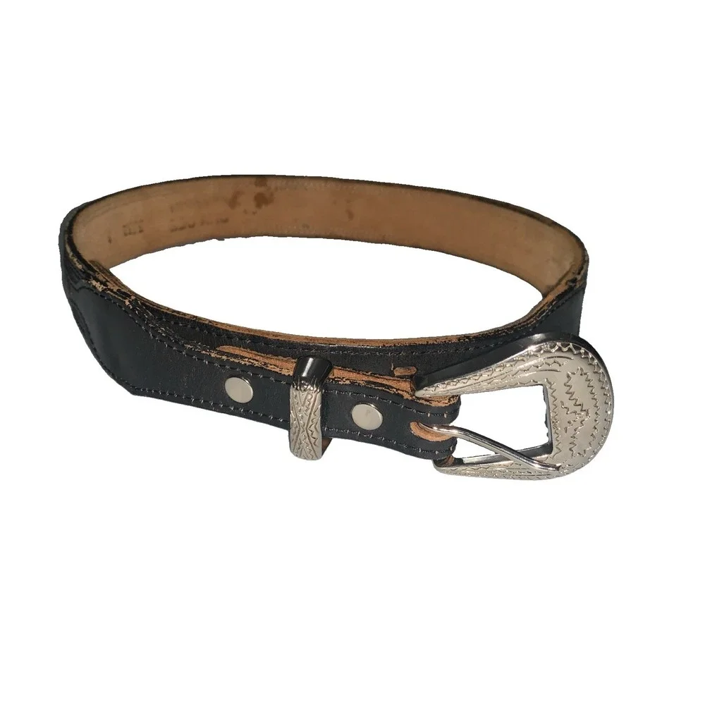 Vintage Dundee Leather Western Belt Womens 28 Turquoise Black Aztec Cowgirl USA